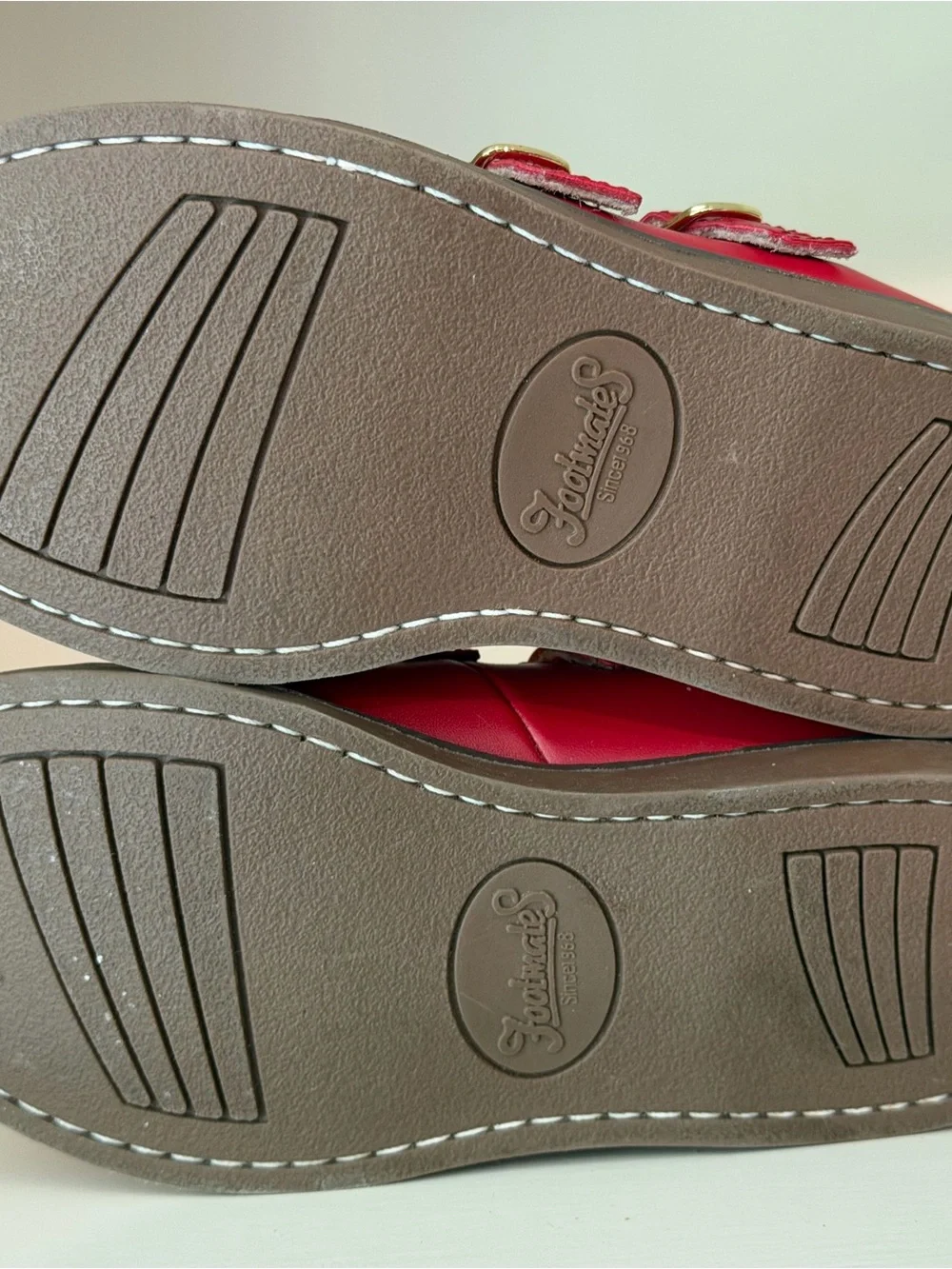 Footmates 9.5 Wide kids Red Leather Mary Jane Shoes with gold Double Buckles